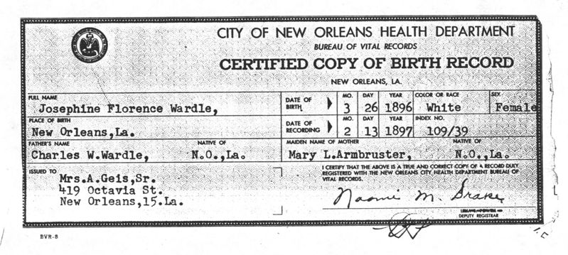 File:Birth Certificate Josephine Florence Wardle.jpg