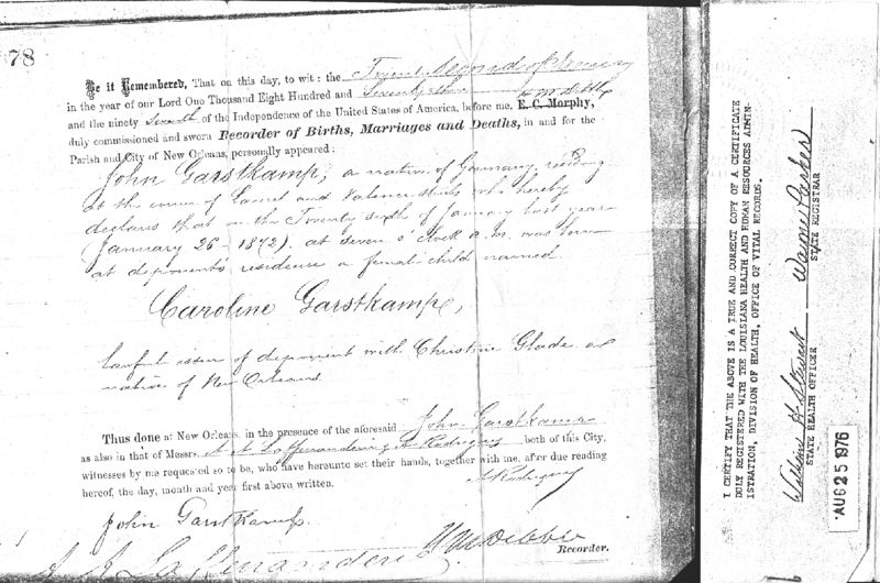 File:Caroline Garstkamp Birth Certificate 1872.jpg